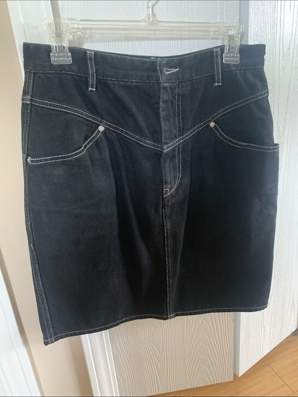Black Denim Mini Skirt with Contrast Stitching